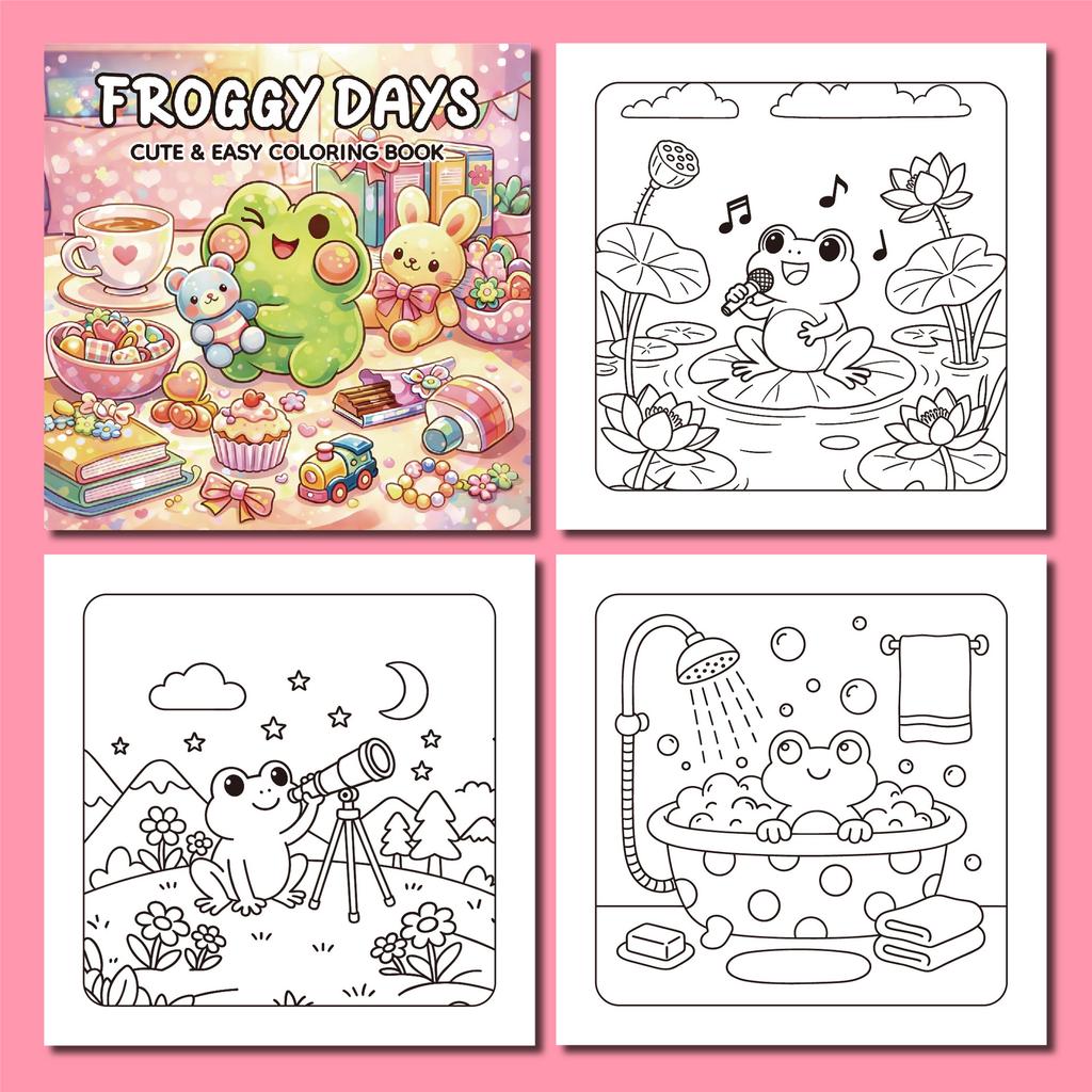 24 Sheets for Stress Relief, Warmth and Comfort, Coloring Picture Books, Cute Pets, Frogs, Cartoon Graffiti Coloring Books