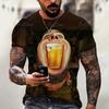 Beer 3D Print Men's T-Shirts Summer Polyester O-Neck Breathable Short Sleeve Loose