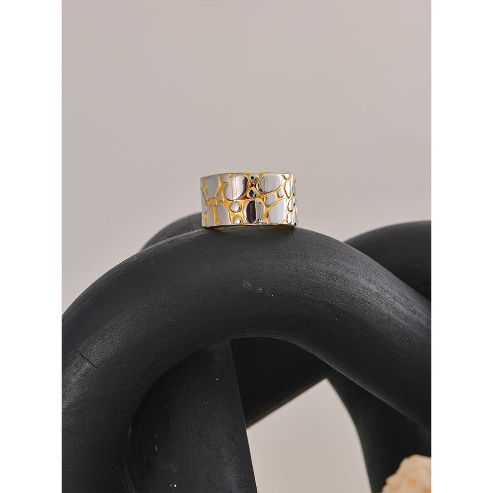 Stainless Steel Metal Wide Double Color Statement Ring for Women 18K PVD Plated Personalized Temperament Jewelry Gift