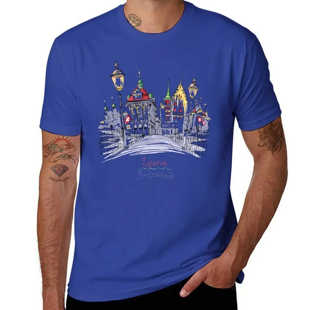 Old Town of Lucerne, Switzerland T-Shirt Short sleeve tee anime clothes men clothes
