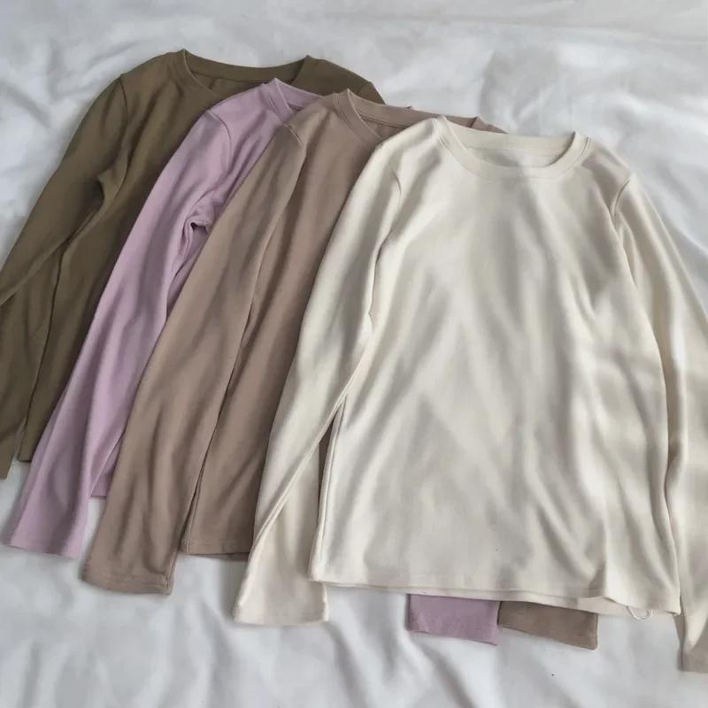 "Dámské oboustranné sametové tričko s dlouhým rukávem na podzim/zimu – Hřejivé, pohodlné, slim fit, broušený univerzální top"