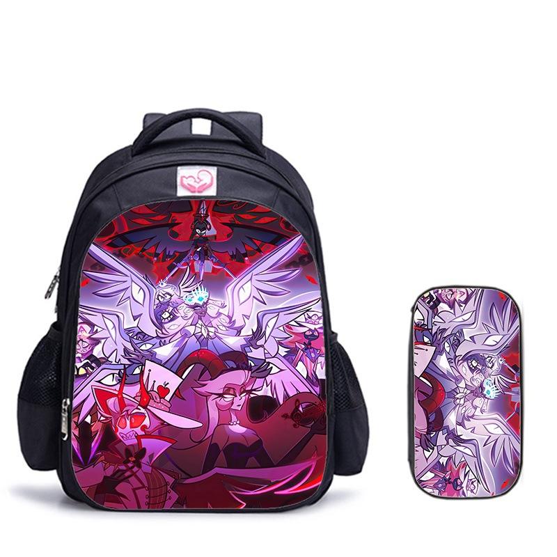 Happy Party Demon Character Two-Piece Set Spine Protection Decompression Shoulder Strap Large Capacity School Bag Pencil Case Combination