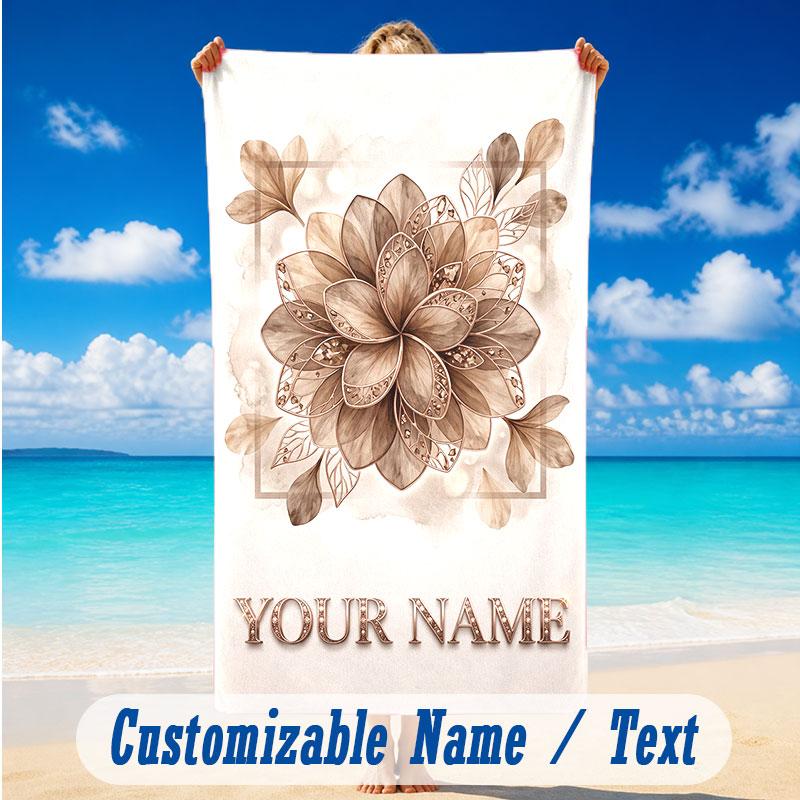 Floral Garden Theme Beach Towel Personalized Custom Name & Text Soft Quick Dry Beach Towel for Swimming Travel