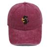 Vintage Washed Black Cat Holding Pizza Embroidery Baseball Cap Unisex Adjustable Brim Dad Hat Pet Lover Casual Outdoor Sun Hat