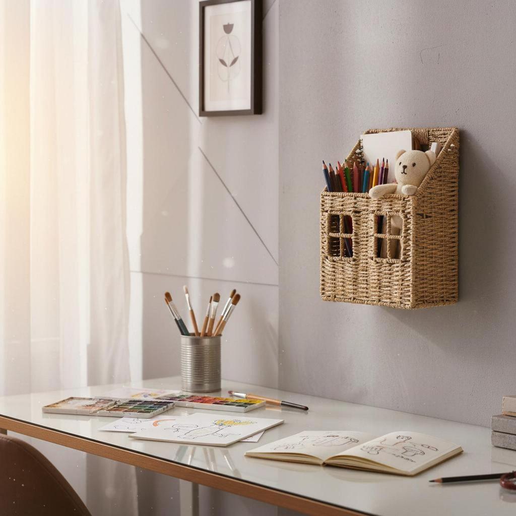 Woven Wall Basket Handwoven Organizer Fiber Hanging for Children's Room, Entryway