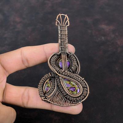 Bakır Purpurit Kolye Bakır Tel Sarılı Kolye Gitar Kolye El Yapımı Kolye Harika Bakır Takı Onun İçin Hediye Değerli Taş Kolye