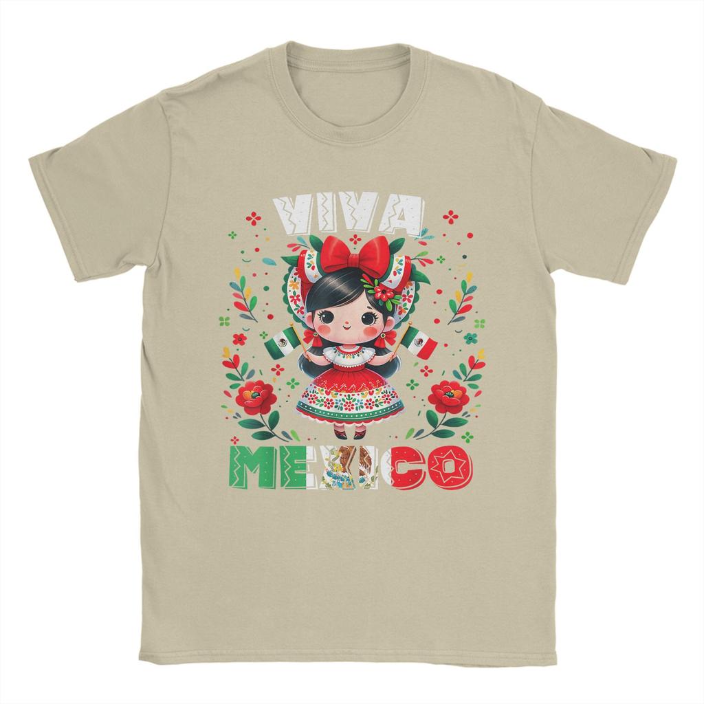 Unique Viva Mexico Mexican Girl Flag Independence Day T-Shirt T-Shirt for Men Crew Neck T Shirt  Short Sleeve Tees Tops