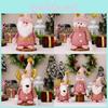 Adorable Pink Christmas Decoration Plush Sitting Gnome Snowman Reindeer Figurines For Festive Holiday Display