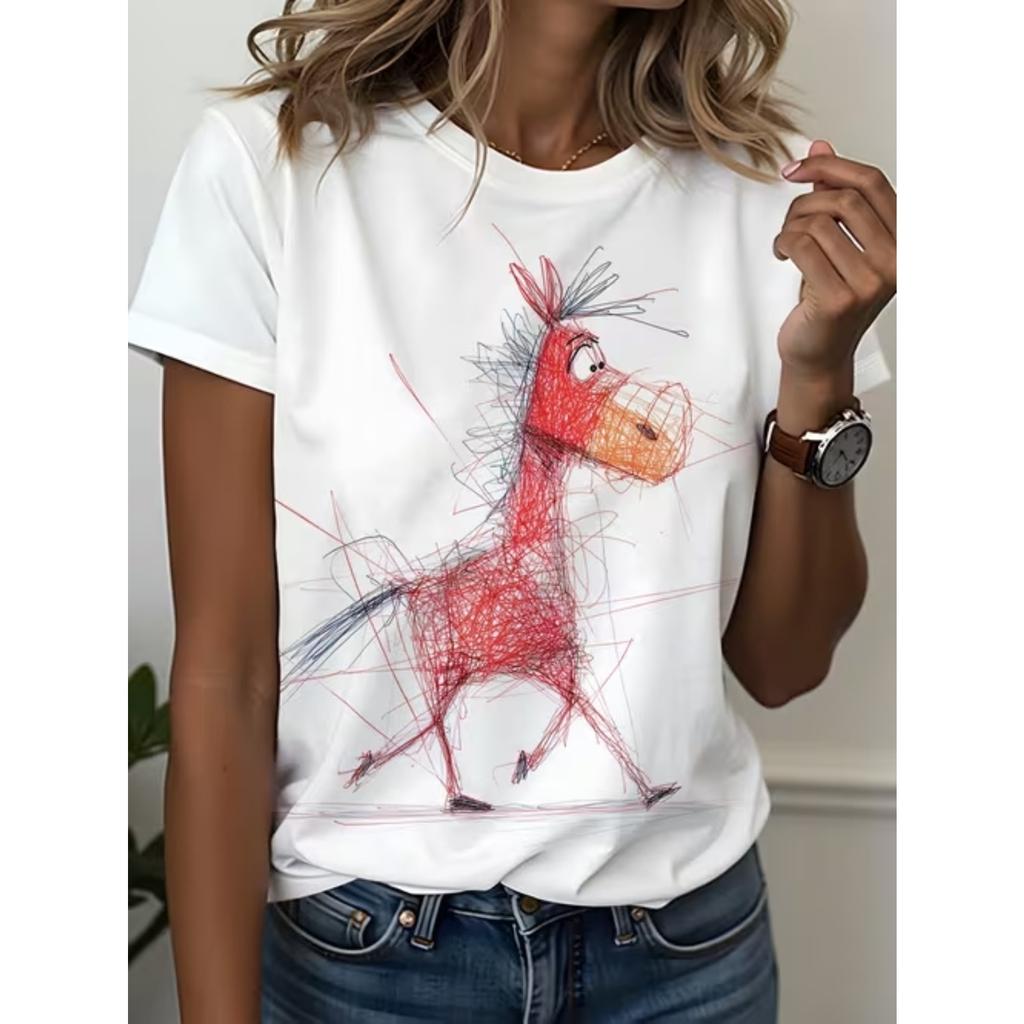 Fashion Women Cartoon Animals Print T Shirt Funny Casual O-neck Short Sleeves T-shirt Summer Female Tee Shirt