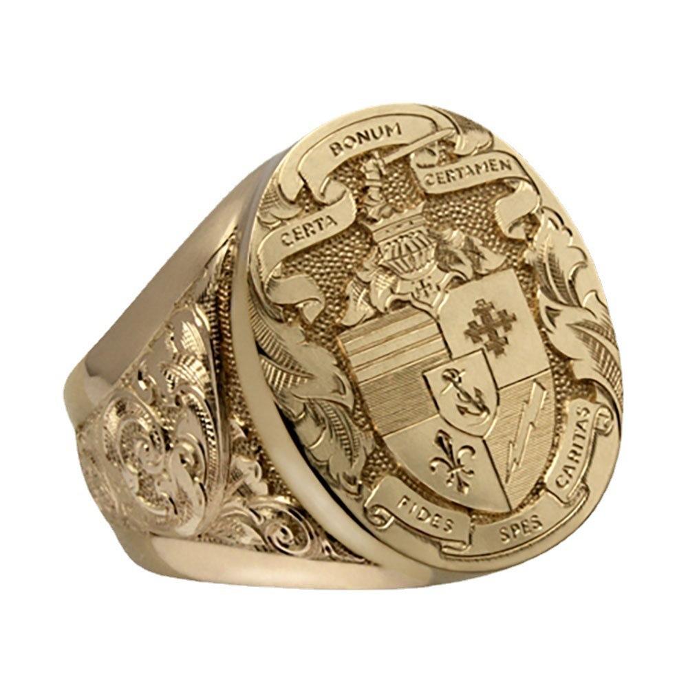 Crown Lion Shield Badge Yellow Royal Seal Men's Ring