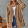 Cardigan da Donna alla Moda in Maglia Morbida Oversize Manica Lunga Scollo a V Casual Largo Medio Maglione Cappotto Solido Traspirante con Tasca Semplice Elegante