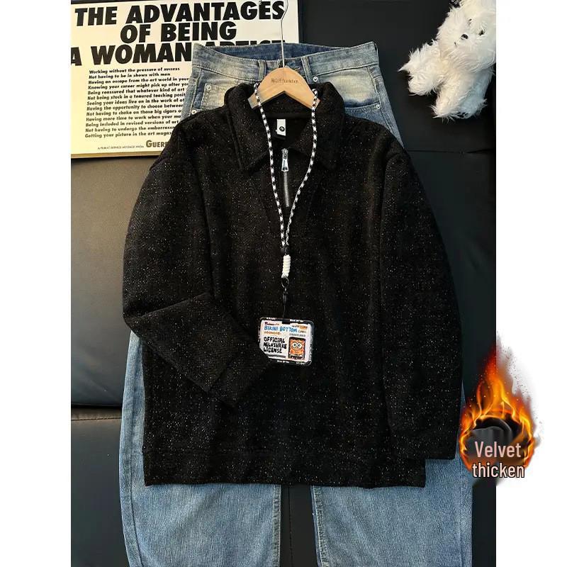 Men s Retro Wheat Ear Plus Velvet Half-Zip Hoodie 2XL