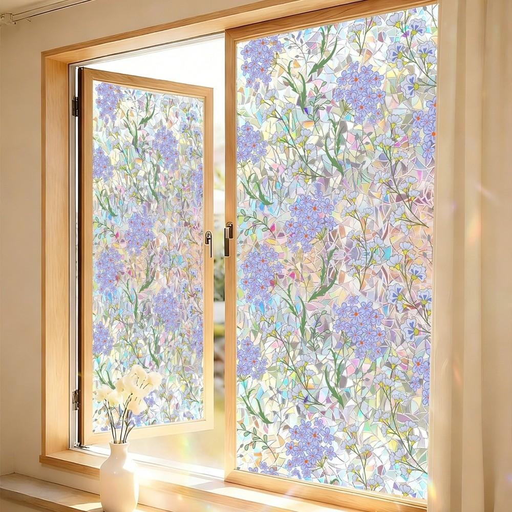 Translucent Floral Window Privacy Film PVC Static Stained Glass Cling  For Living Room