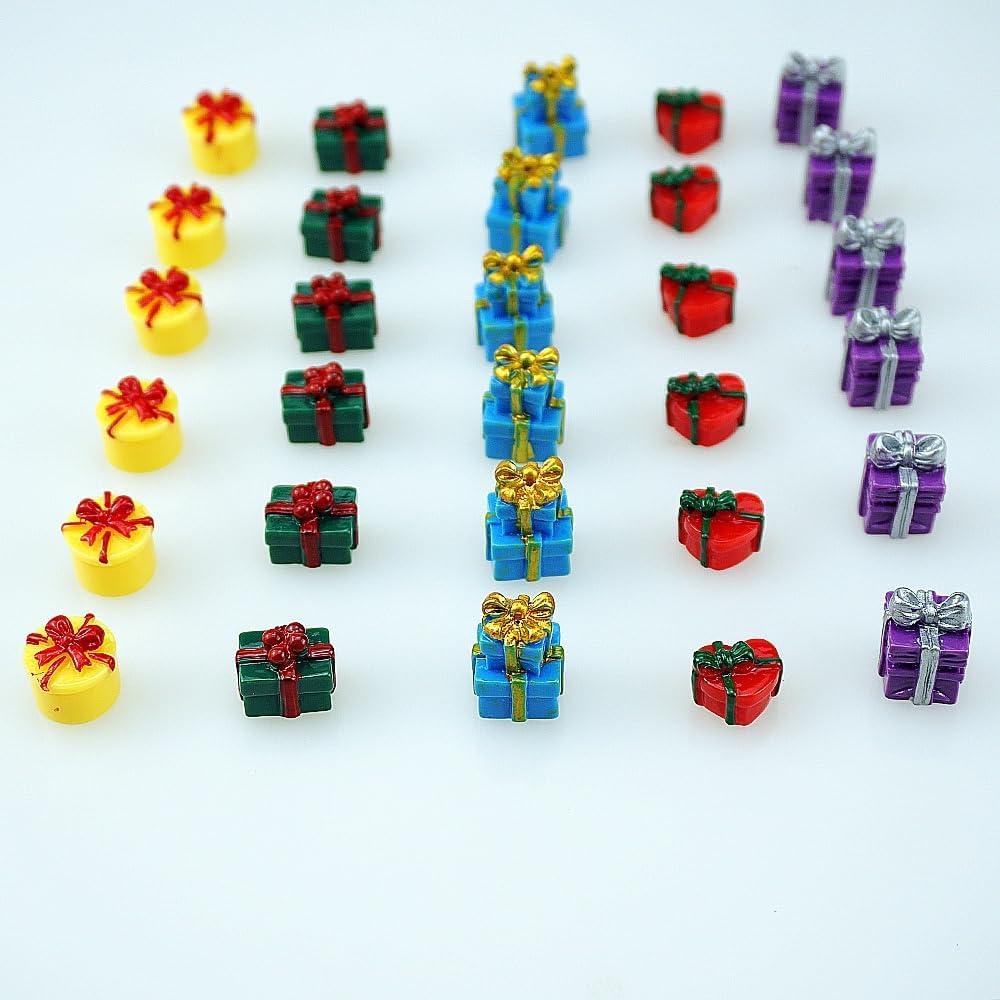 5 Style 30 PCS Miniature Resin Presents Boxes Colorful Micro Holiday Presents for Crafts Festival Tabletop Decors