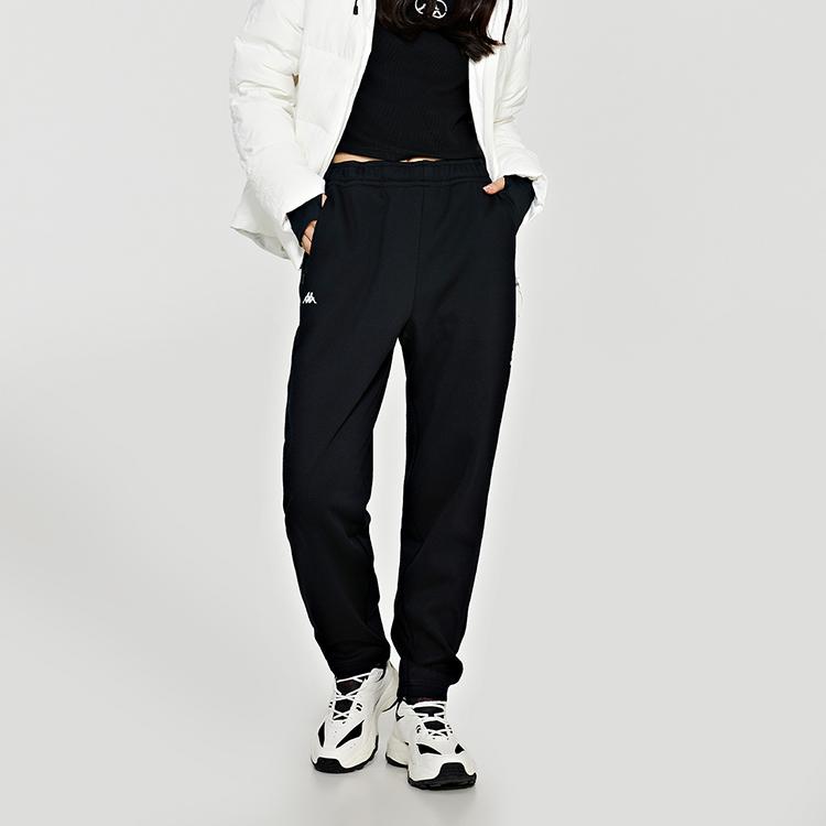 Kappa Knitted Casual Pants Sports Fleece Black Sweatpants Women Bottoms K0D82AK43