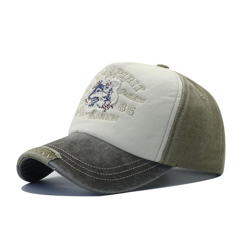 New washed wolf head embroidered baseball cap men's casual versatile sunshade cap color matching old hat
