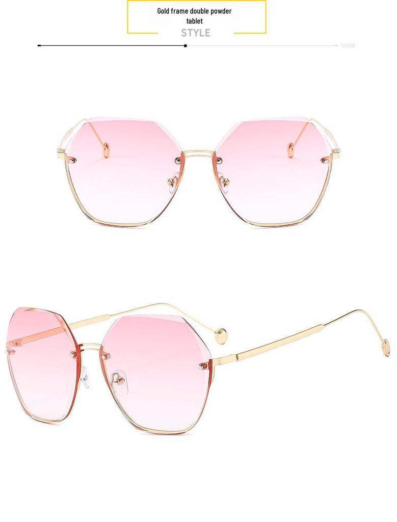 Trendy Frameless Women's Sunglasses - European & American Style, UV Protection, Round Face, Fashionable Driving Glasses