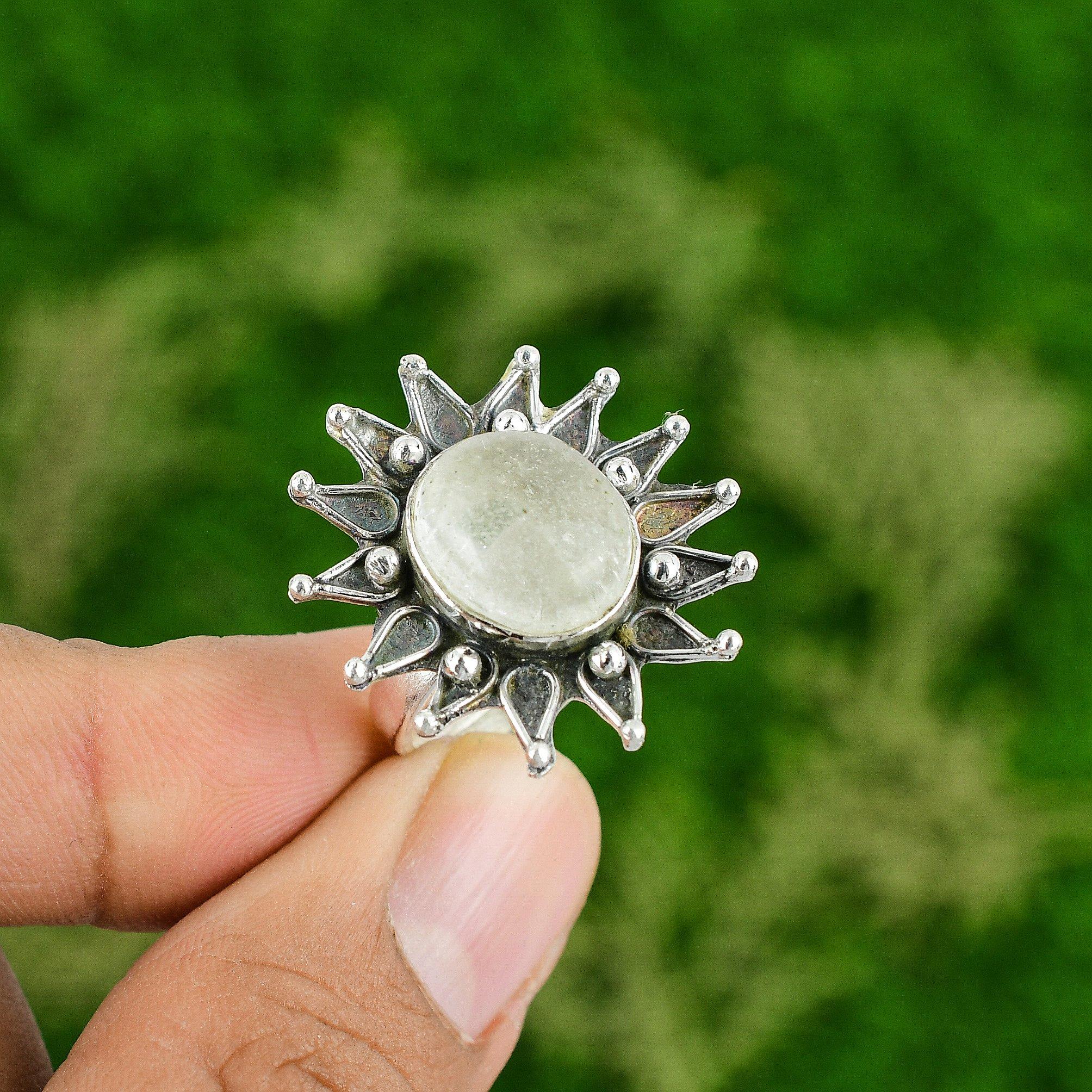 

Natural Moonstone Gemstone Solitaire White Adjustable Ring 925 Sterling Silver Adjustable