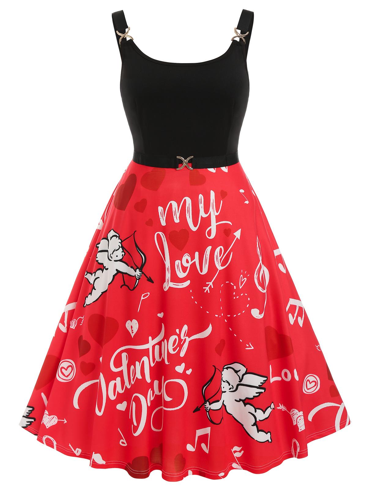 

Rosegal Плюс Размер Платье Миди с Открытой Спиной и Сердцем Валентина L красный/чёрный