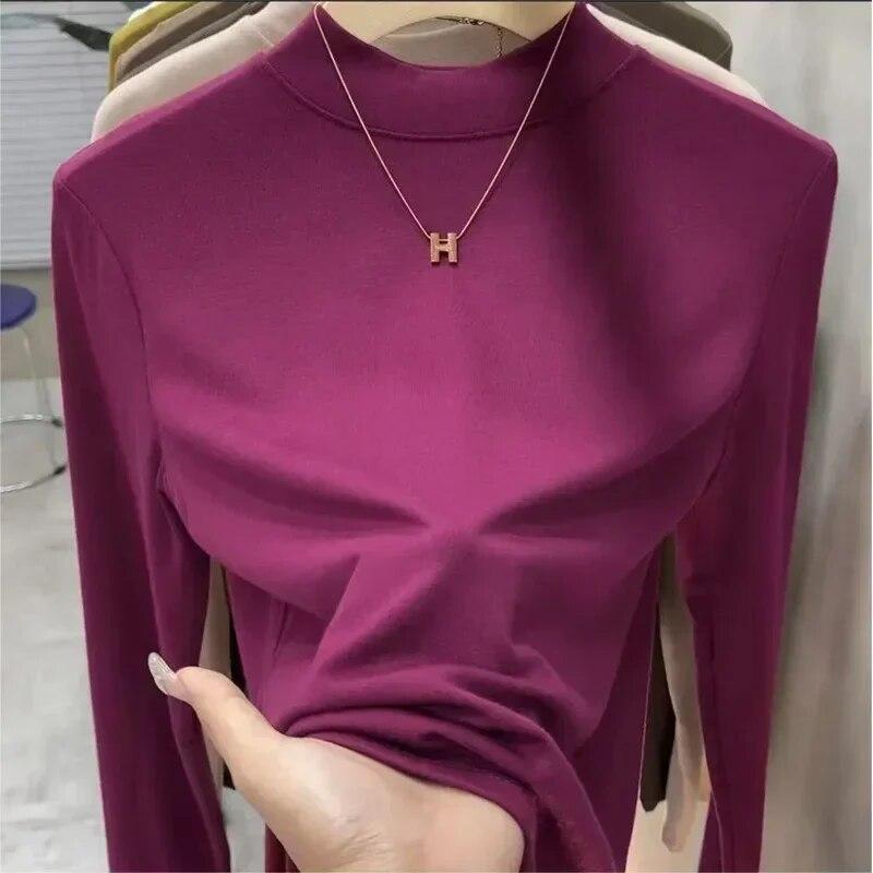 Jesień Y2K T-Shirt moda zimowa koszulka z długim rękawem ciepły top casualowe w stylu Streetwear jednolita koszula z krótkim rękawem obcisłe ubrania Blusas 29770