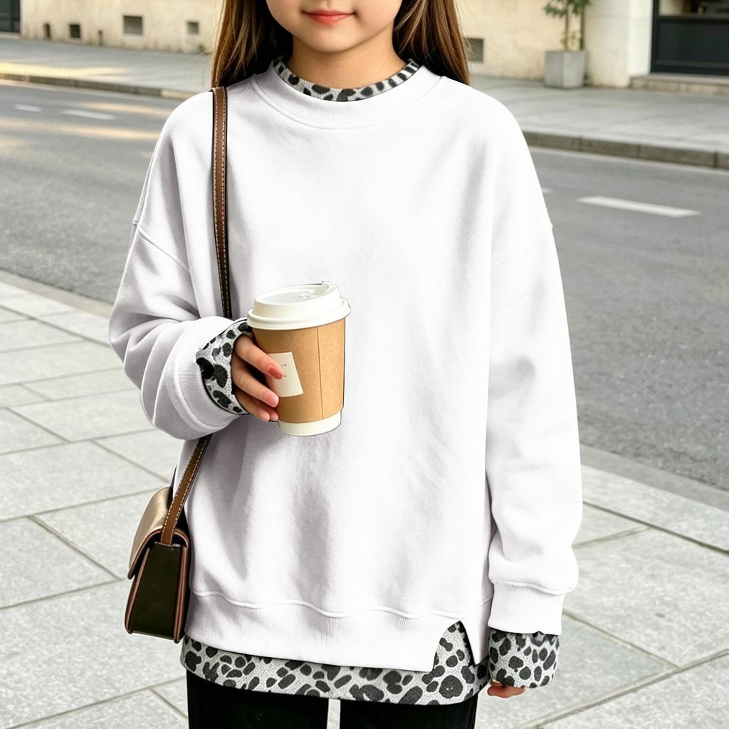 Big Girls Casual Printed Two-Piece Look Pullover Top with Neck and Loose Fit for Everyday Wear