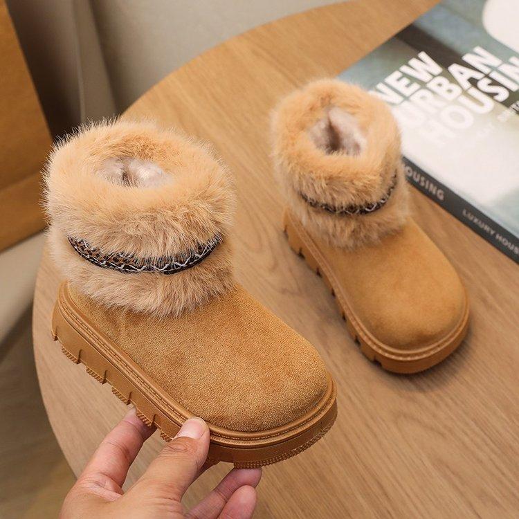 Kids Genuine Cowhide Snow Boots Winter Baby Soft Warm Cotton Shoes Plush Boys Girls One Fur Suede Boots Princess Retro Boots