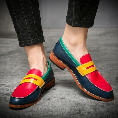 Men Classic Retro Color Match Loafer Casual Street Style Hippie Leather Platform Dress Party Shoes Large Size