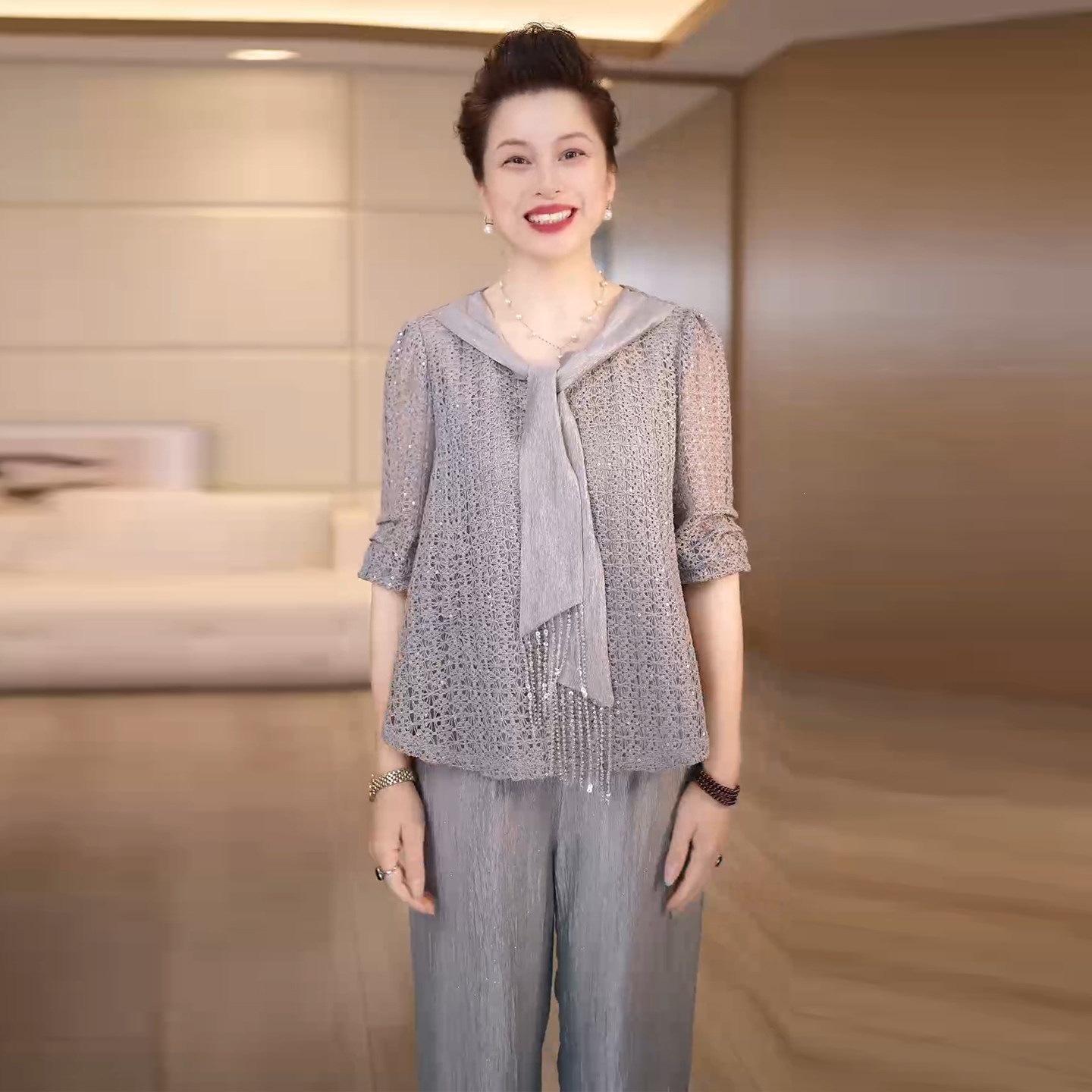 

Spring 2026 Stylish Two-Piece Suit for Women 50+, Youthful & Chic Design XL (recommended up to 105 jin)