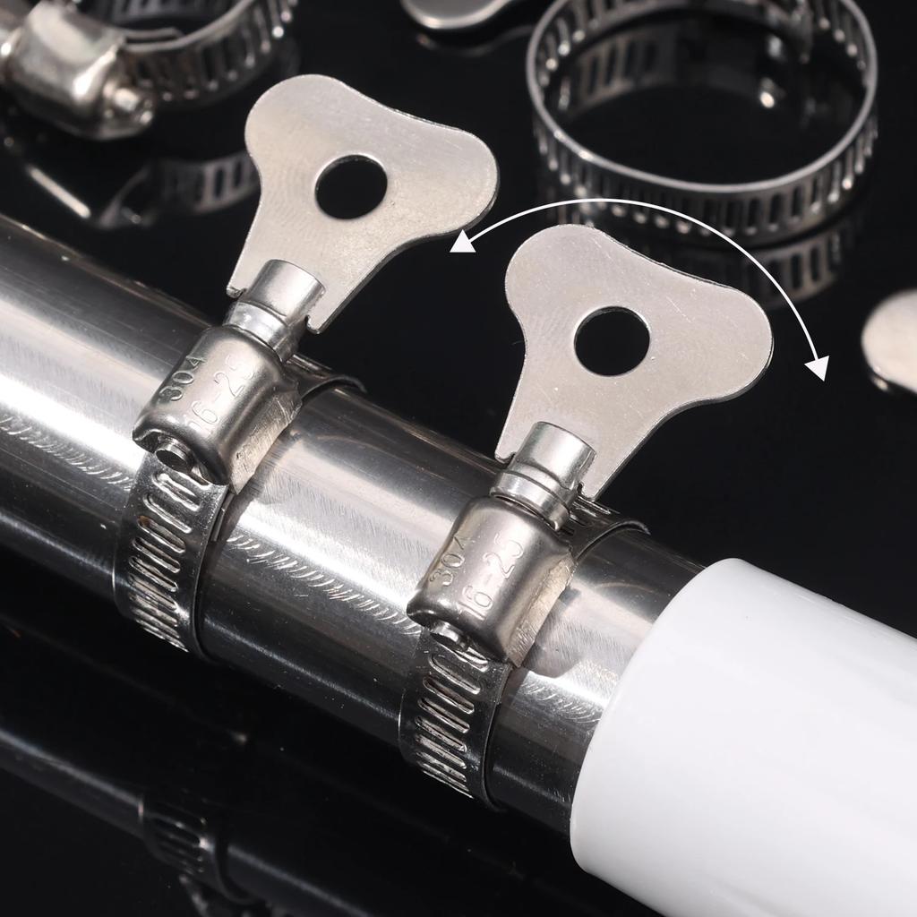 30pcs 13-19mm Worm Gear Hose Clips Stainless Steel Adjustable Handle Hose Clamps Fasteners For Faucet Water Pipes Pipeline Hardware