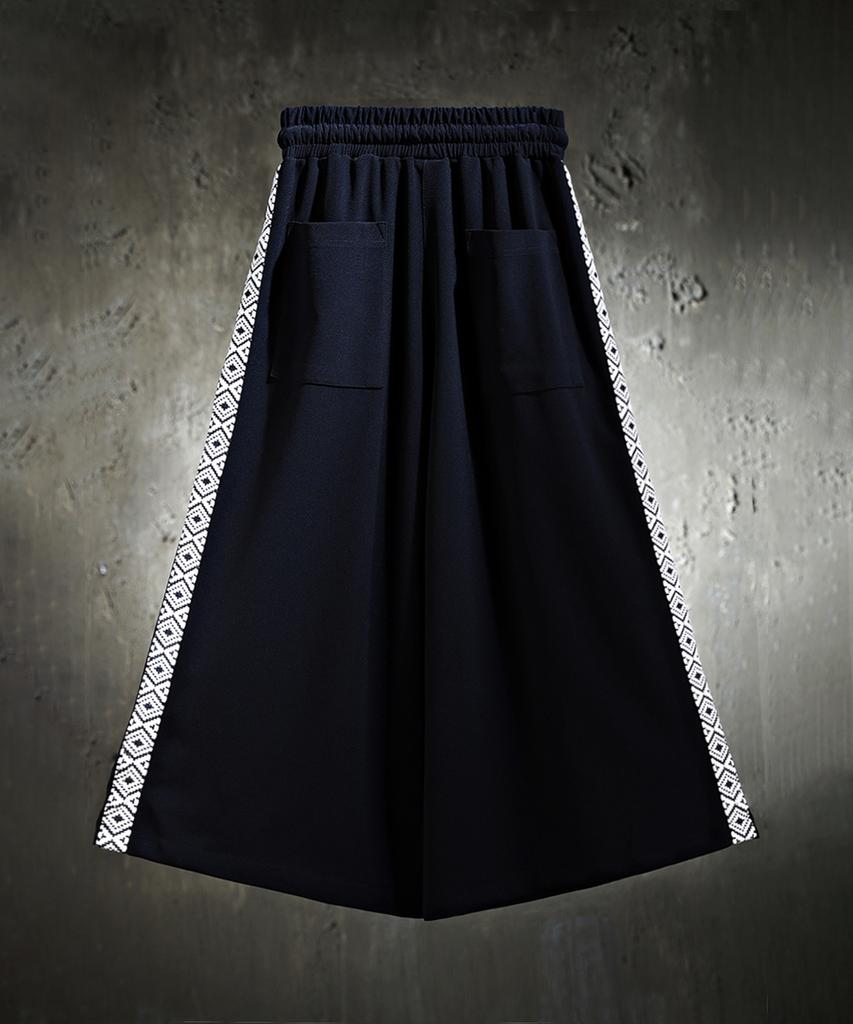 Kileutimuka Embroidered Ethnic Rope Wide Pants Black