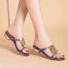 New Rhinestone Sandals Women's High-heeled Slippers Summer Thick Heel Diamond Crystal Versatile Middle Heel Fashion Outer Cool Slippers