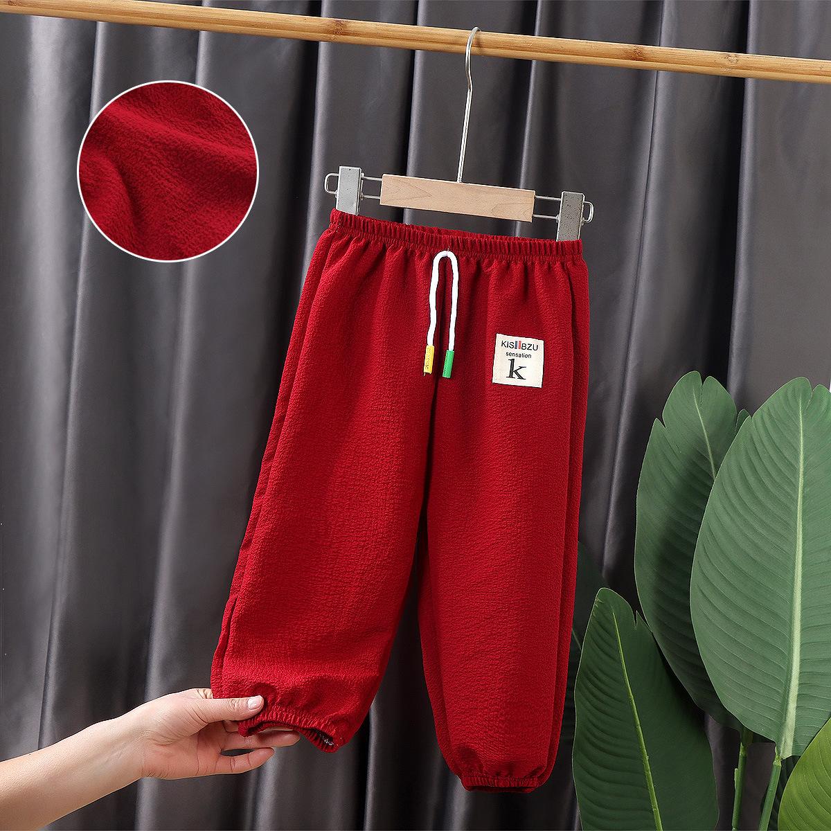 

Летние детские дышащие брюки с защитой от комаров, тонкие стильные повседневные свободные брюки-шаровары с девятью очками 80 красный