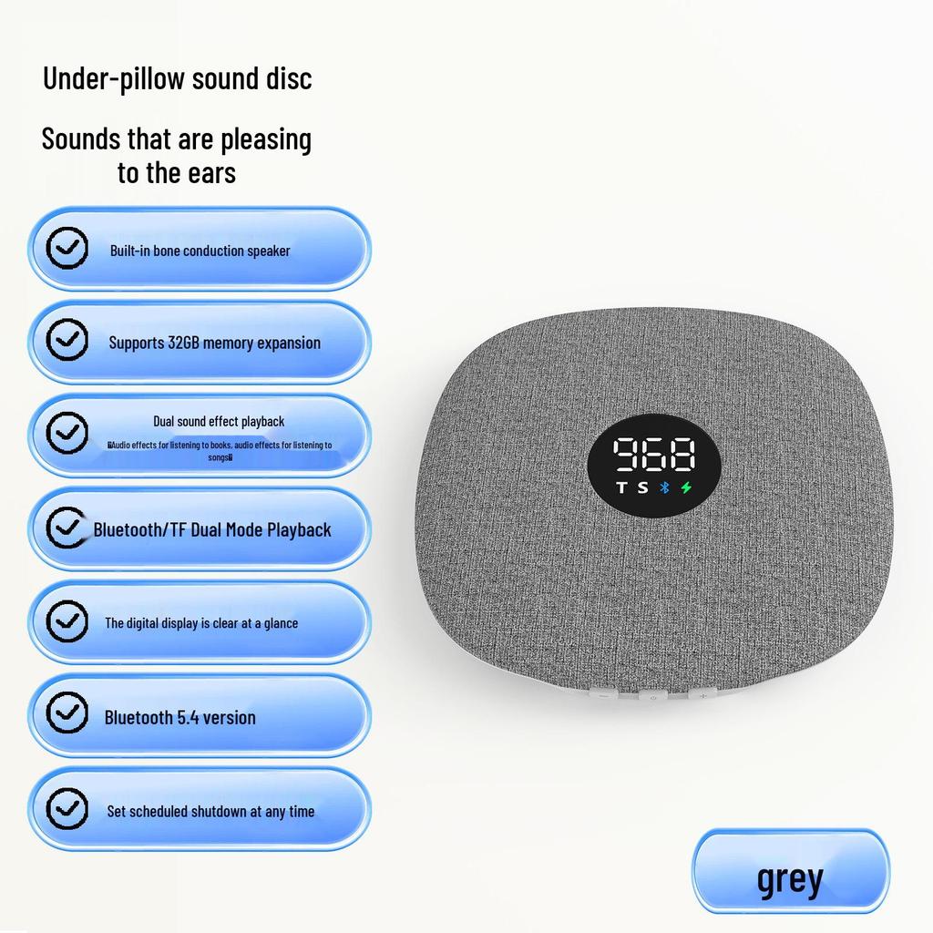 Bone Conduction Bluetooth Sleep Speaker: Under-Pillow White Noise & Music Device