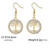 Tree of Life Women's Earrings Stainless Steel Gold Clear Zircon Round Pendant Dangle Earring Amulet Jewelry Gift