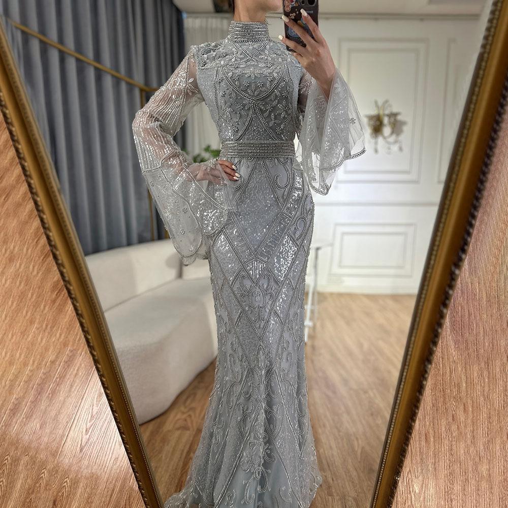 Red turtleneck fishtail evening dress, high-end elegant host wedding banquet dress LA11111C