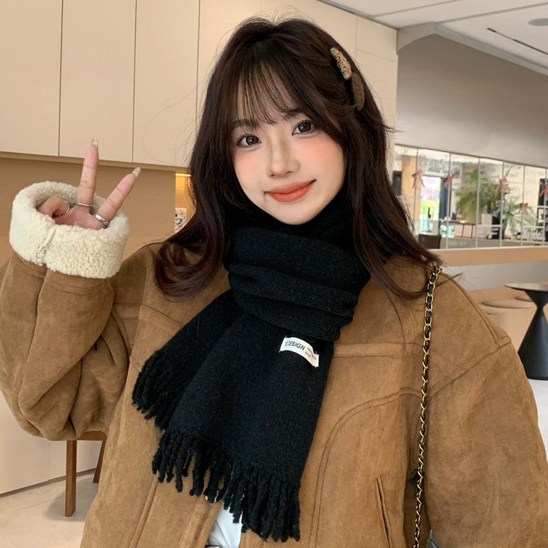 Women Winter Red Green Christmas Knitted Scarf Headscarf Lady Men Preppy Simple Tassel Scarve Foulard Wrap Shawl Casual Korean