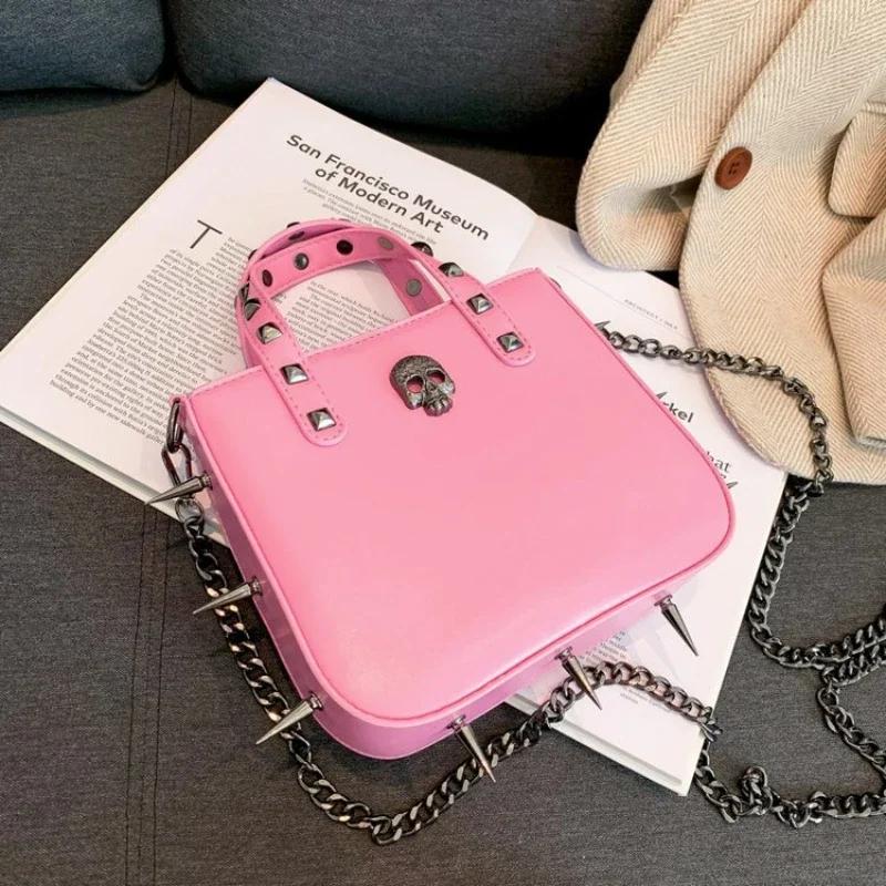Personalization Popular Dark Girl Punk Style Nail Rivet Cross Small Square Bag Trendy Chain Women's Crossbody Bag