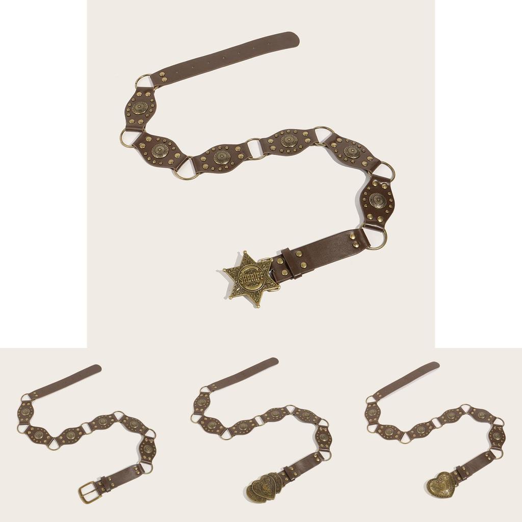 Bold Street Style Hollow Circle Pu Leather Belt With Antique Brass Buckle For Women