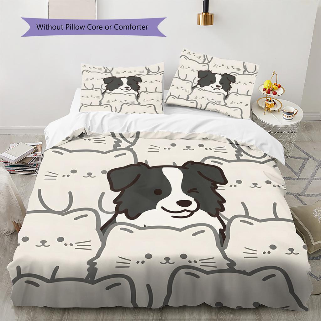 Border Collie Muster Bettwäsche Steppdecke Set Bettbezug Kissenbezug Heimdekoration Geburtstagsgeschenk (1 Bettbezug + 2 Kissenbezüge, ohne Füllung)