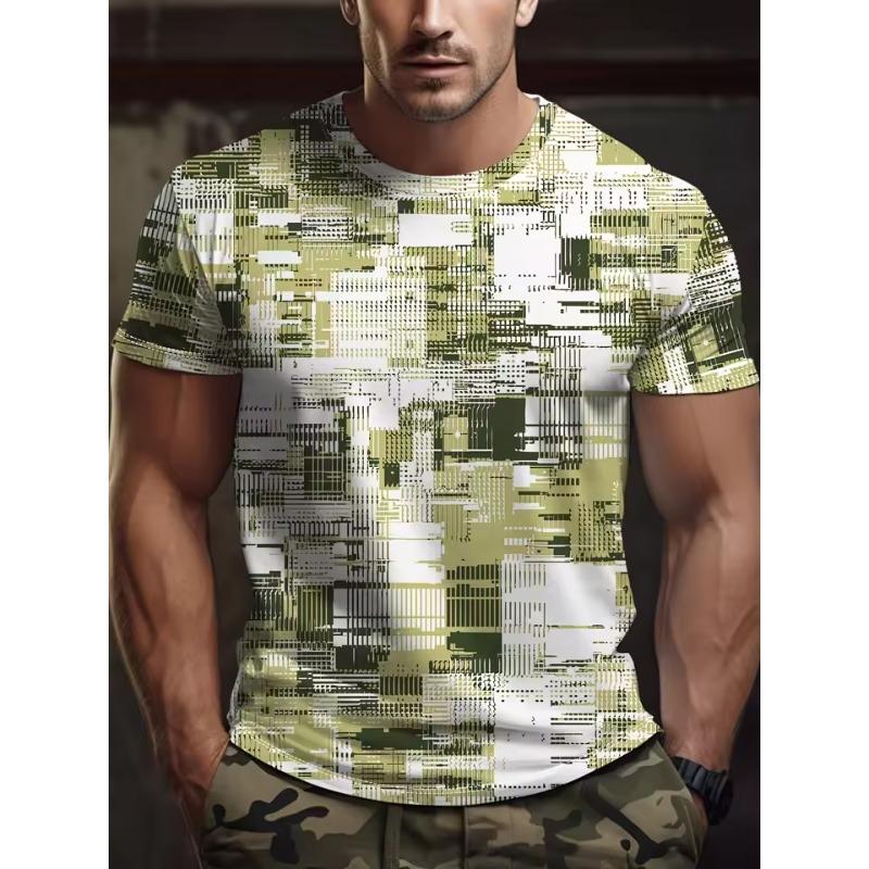 Camouflage Print Super Stretch 3D Printed T-shirt Men's Summer O Neck Loose Casual Tops Breathable Men's Short Sleeved T-shirt