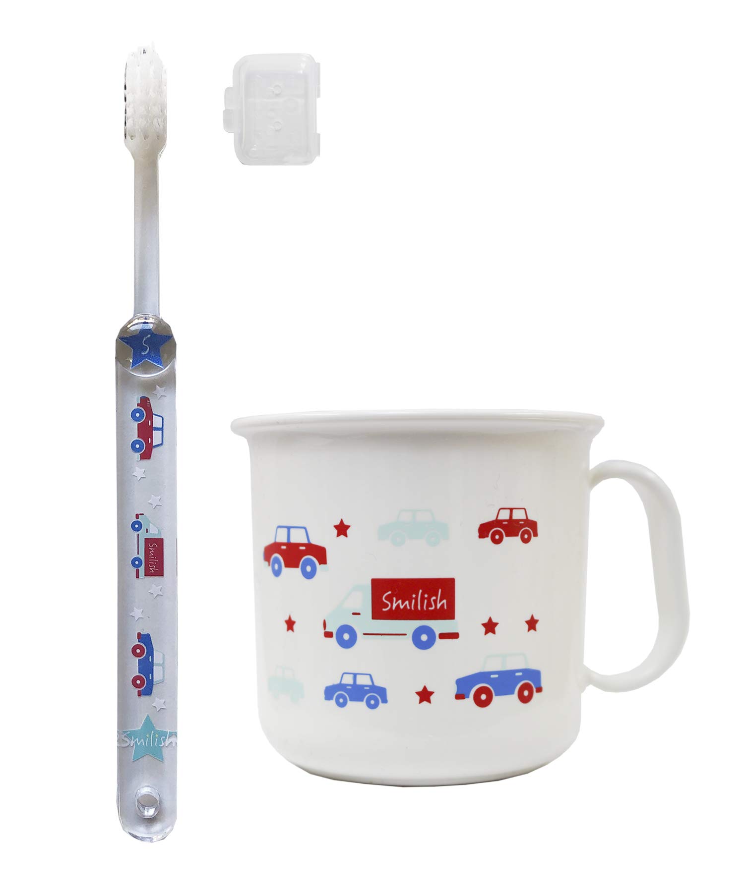 

toothbrush and cup set with car design Children s (with cap) heat-resistant синий