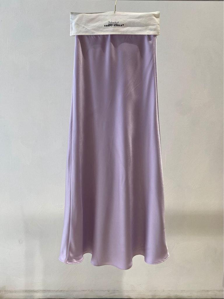 2026 Spring Chinese Style High-Waisted Silky Satin A-Line Maxi Skirt