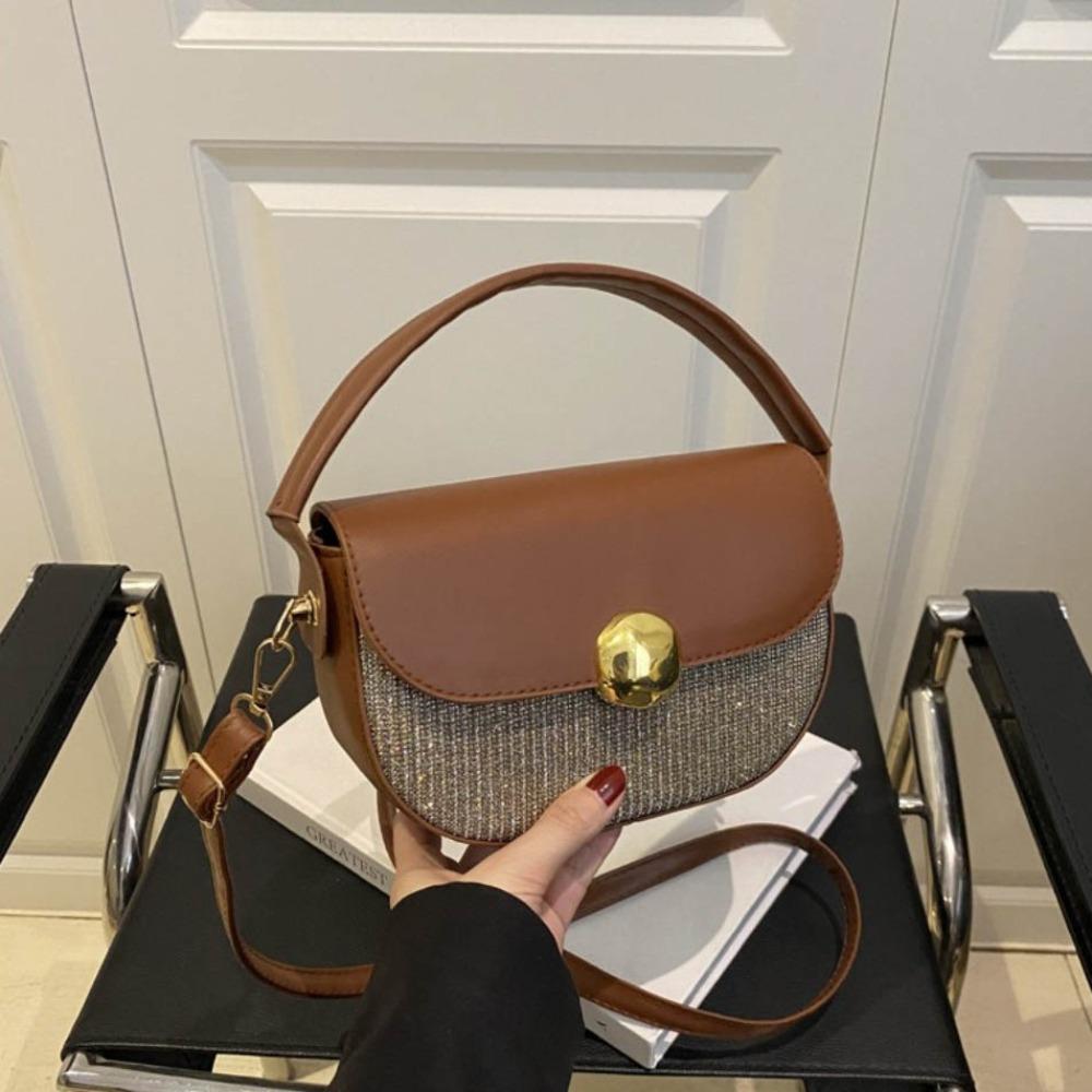 

Luxury Saddle Bag Half circle Women Shoulder Bag Trendy Sequin Crossbody Bag Dinner Party коричневый
