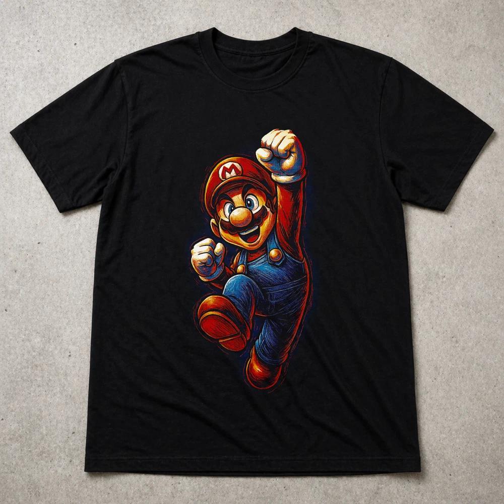 Super Mario Jump T Shirt Retro Gaming Tee Adults Kids Black 2XL