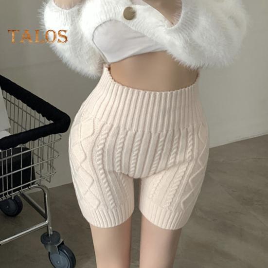 Dámské zimní spodní šortky pletené s vysokým pasem elastické jednobarevné hřejivé proti odhalení základní šortky pro každodenní nošení domů a další
