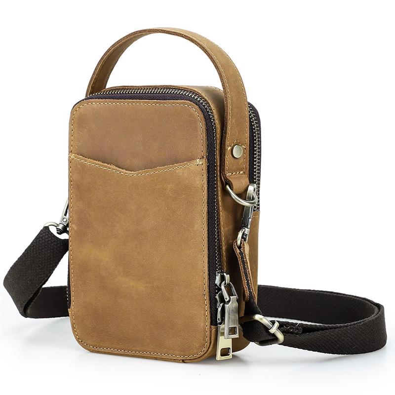 Retro Crazy Horse Leather Crossbody Phone Bag - Compact Outdoor Travel Storage