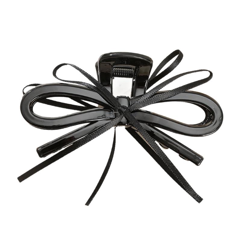 Lightweight Ergonomic Hair Claw Clip With Ribbon Bows Practical Acrylic Hairpin Hair Ornament For Office School Styling