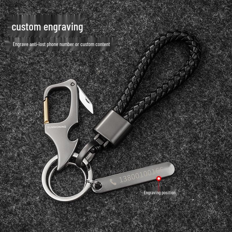 Men's Waist-Mounted Keychain with Box Cutter, Creative Key Ring, Anti-Lost Phone Number Tag Pendant