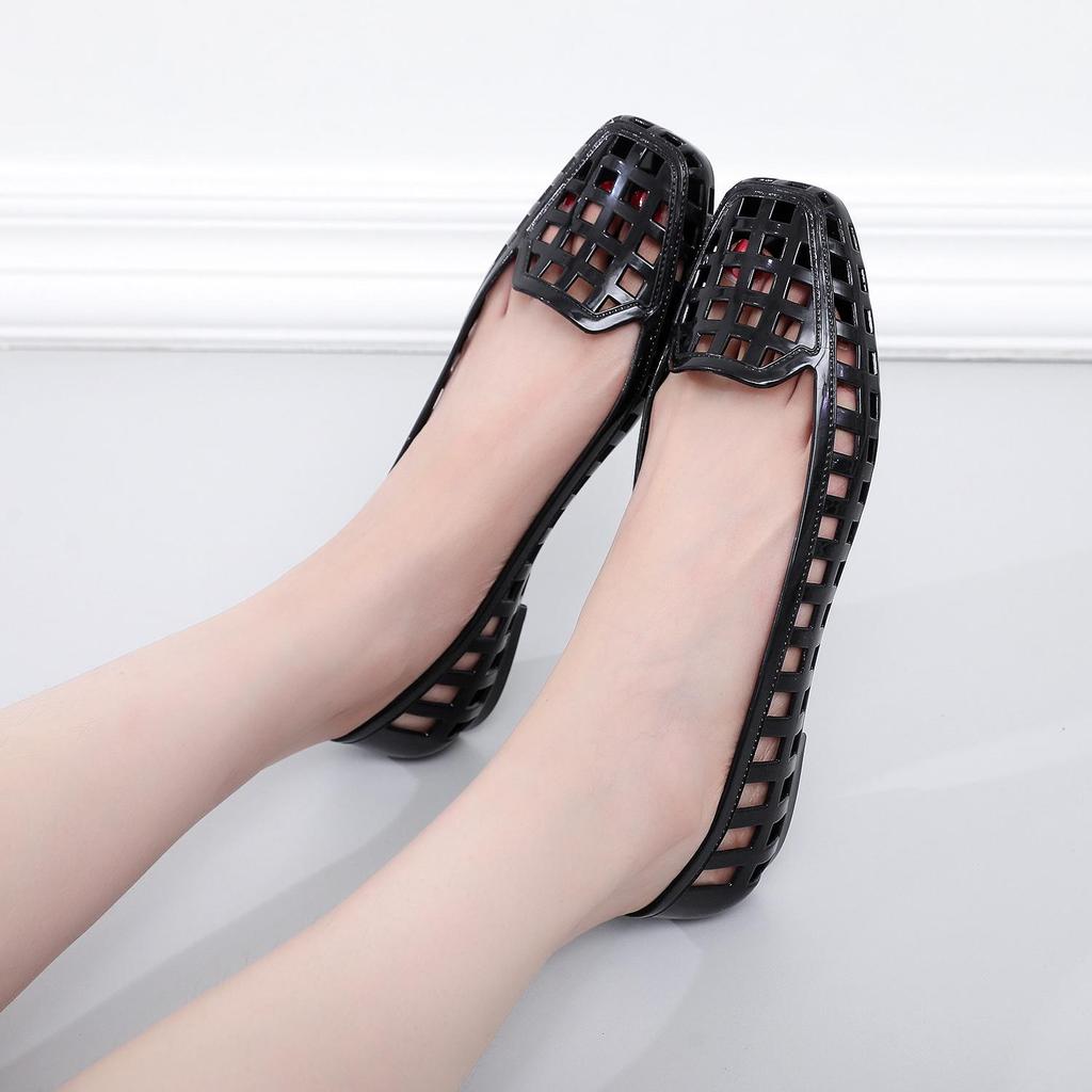 Korean-Style Square Toe Low-Cut Transparent Slip-On Women's Sandals
