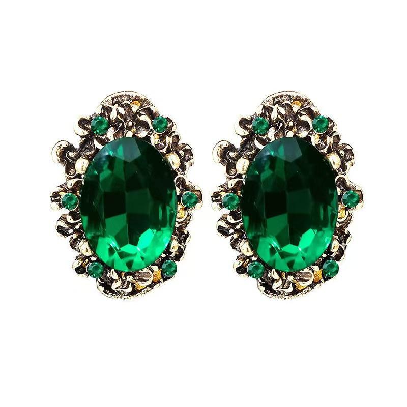 Fashion Versatile Earrings Vintage Court Princess Style Luxury Diamond Earrings Crystal Gemstone Stud Earrings Women